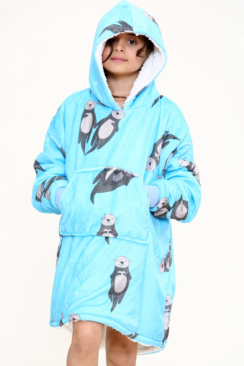 Get the best fleece animal otter kids hoodie aqua – TheHugSnugStore