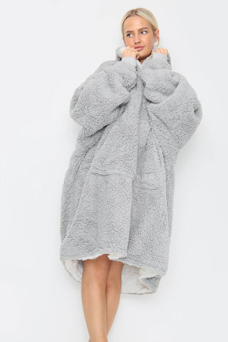 Teddy Hooded Blanket Grey