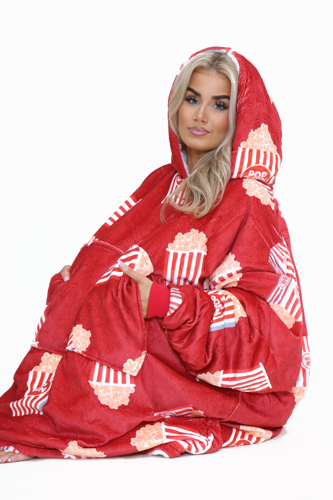 Adults buy ultra soft snuggle red popcorn hoodie blanket