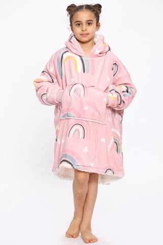 Kids Rainbow Hearts Hoodie Blush Pink