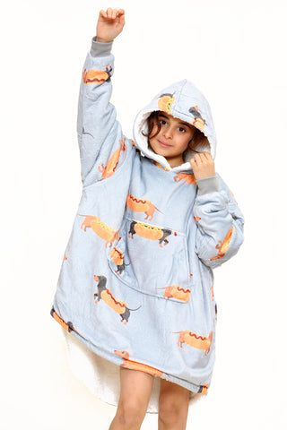 Sausage Dog Kids Hoodie Grey